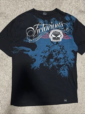 Y2K No Fear Skull Script Writing Short Sleeve Shirt